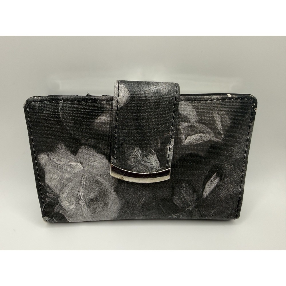 Women's Black Snap Floral Purse Wallet Accessory